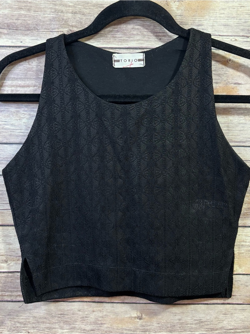 TORIO Black Textured Crop Tank Style Top